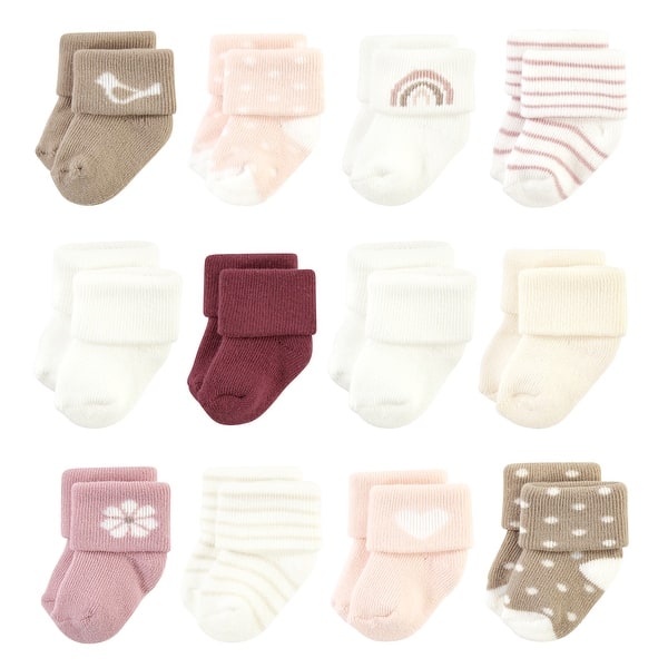 slide 1 of 1, Hudson Baby Infant Girl Cotton Rich Newborn and Terry Socks, Blush Heart Blush Heart - 6-12 Months