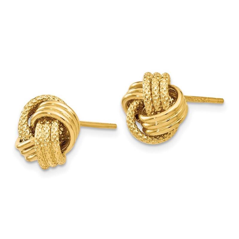 Curata 14k Yellow Gold 10mm Textured Love Knot Post Earrings