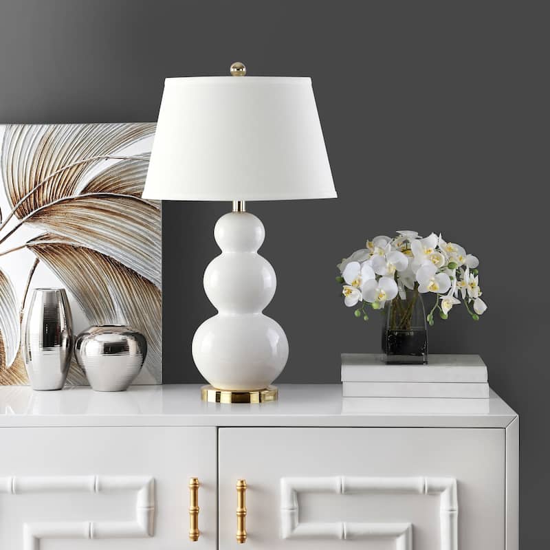 SAFAVIEH Lighting 27-inch Amy Triple Gourd White Table Lamp (Set of 2) - 16"x16"x28"