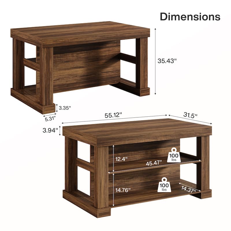 55-Inch Large Home Bar Unit, 3-Tier Pub Table with Storage Shelves - N/A