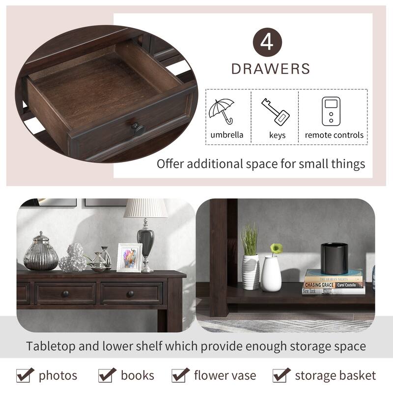 Modern Console Table/Sofa Table with Storage Drawers and Bottom Shelf for Entryway Hallway