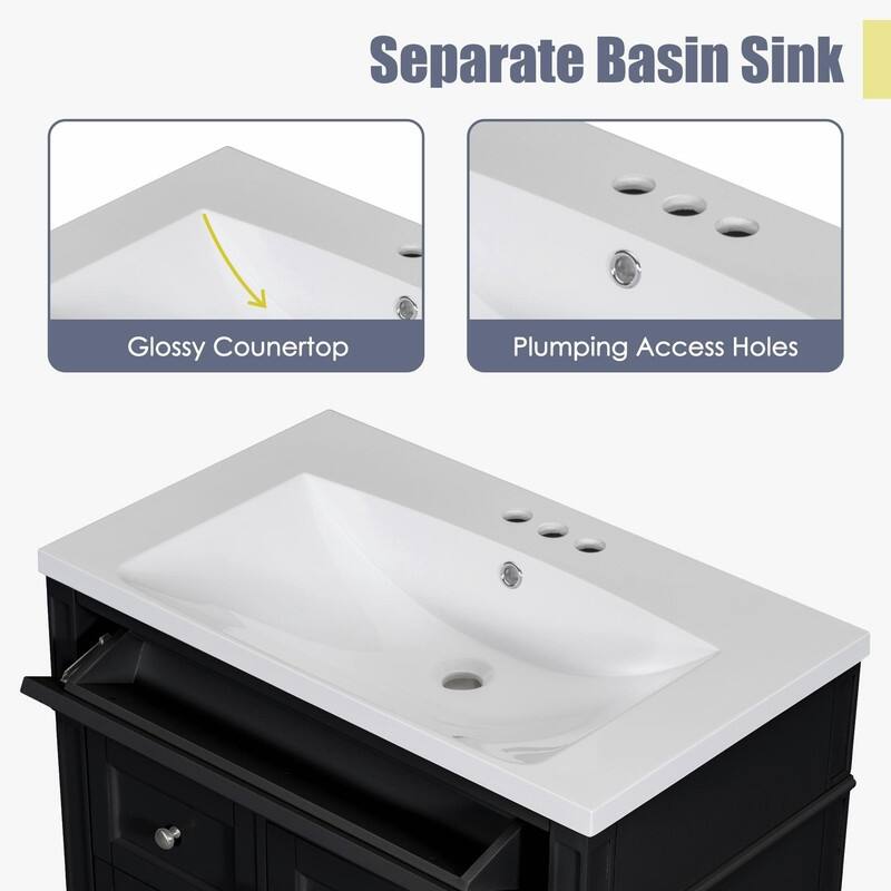 30'' Modern Bathroom Vanity with Top Sink, 2 Drawers and Tip-out Drawer