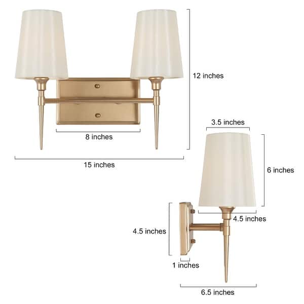 dimension image slide 1 of 2, Barr Mid-Century Modern Gold Bathroom Vanity Light Dimmable Fabric Wall Sconces
