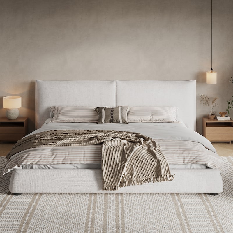 Christopher Knight Home - Naomi Modern Linen Upholstered King Platform Bed with Pillow-Back Headboard