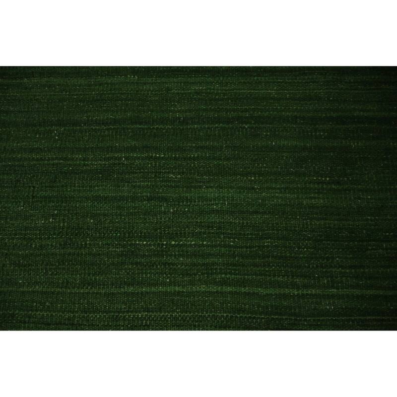 Hand Woven Oriental 100% Wool Carpet Modern Solid Green Kilim Area Rug - 8' 1'' X 8' 3''