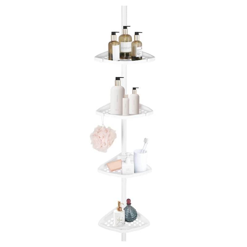 4-Tier White Corner Tension Pole Shower Caddy