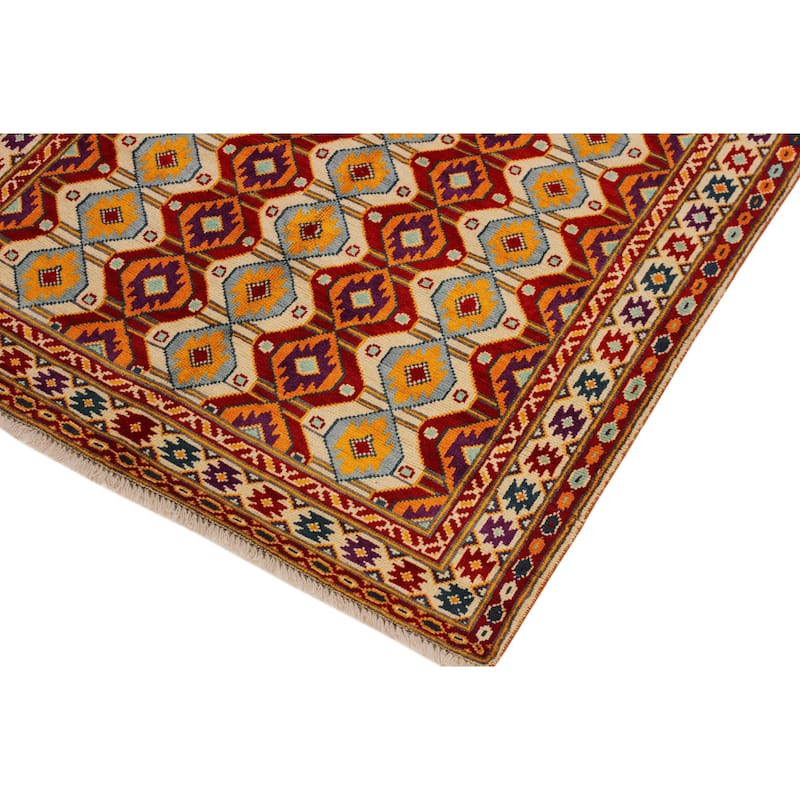 Bohemian Balochi Cannon Beige/Red Hand Knotted Wool Rug - 5'0'' x 6'8''