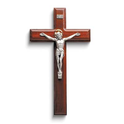Curata Silver-Plated Salerni Corpus Rose Finish Wood Crucifix