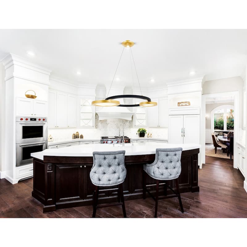 Deux Lunes Integrated LED 20in Sun Gold & Black Chandelier - Sun Gold/Pearl Black