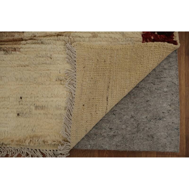 Hand Knotted Oriental 100% Wool Carpet Modern Geometric Beige & Ivories Moroccan Area Rug - 9' 10'' X 8' 3''