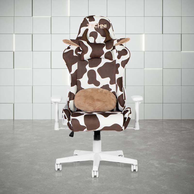 TS85 COW Print LUXX Series Gaming Chair - White/Brown