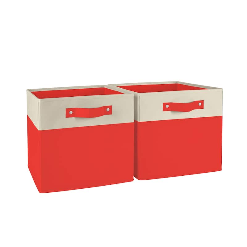 RiverRidge Kids 2pc Two-Tone Fabric Collapsible Cube Storage Organizers with Handles - Red