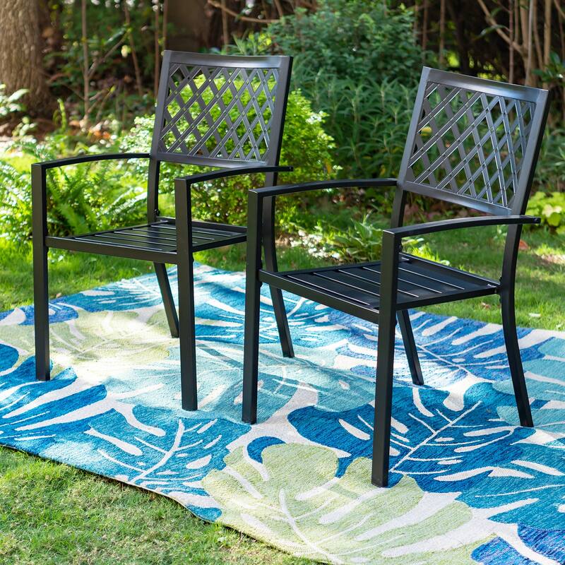 Patio E-coated Weather-resistant Stackable Dining Armchairs (Set of 2) - TypeC2