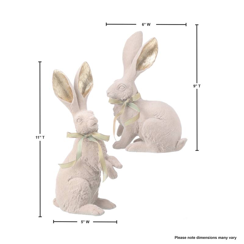 Resin Flock Bunny With Bow 11" Set of 2