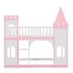 preview thumbnail 3 of 9, Twin Over Twin Castle Bunk Bed with Ladder, Pine Wooden Bed with Guardrails, Kid's Bed with Ladder for Bedroom, Pink