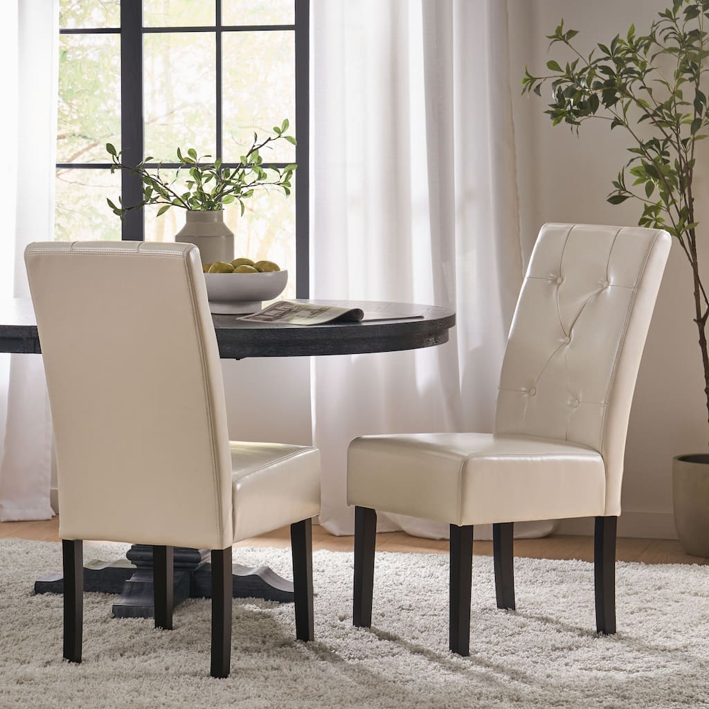 Faux Leather Dining Chair Set of 2, Modern High-Back Kitchen Chair with Wooden Legs, Armless Side Chair