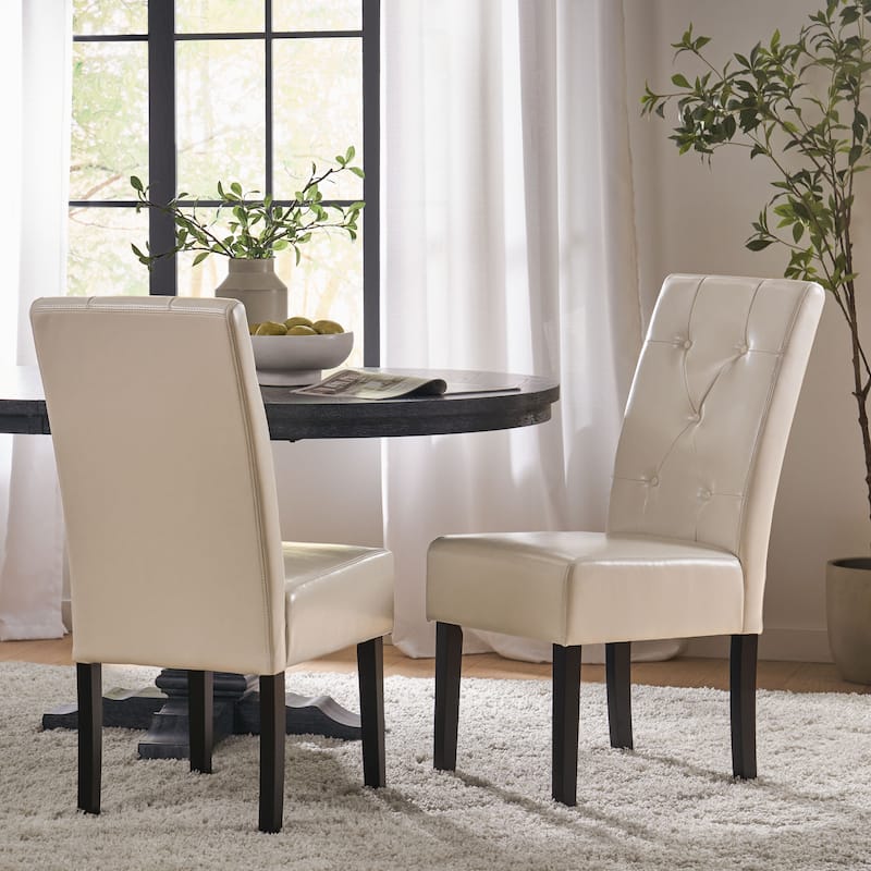 Taylor Ivory Leather Dining Chair Set of 2 by Christopher Knight Home - Set of 2 - Ivory + Dark Brown - Short