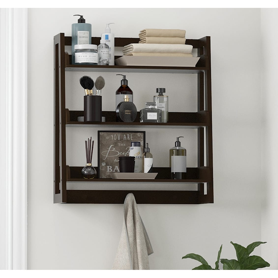 Bathroom Organizer Wall Shelf With Towel Hooks – KBNDecor