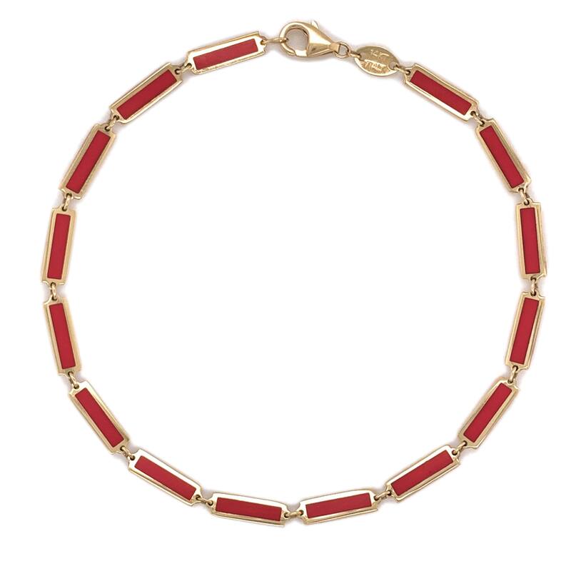 Joelle Collection Gemstone Inlay Stackable Bracelet 14K Gold - Amethyst, Turquoise, Malachite, Lapis - Red - Coral