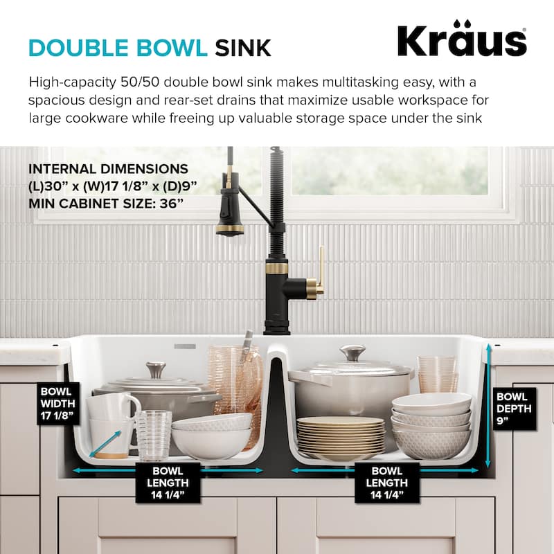 KRAUS Forteza Granite 33 inch 50/50 Undermount Drop-in Kitchen Sink