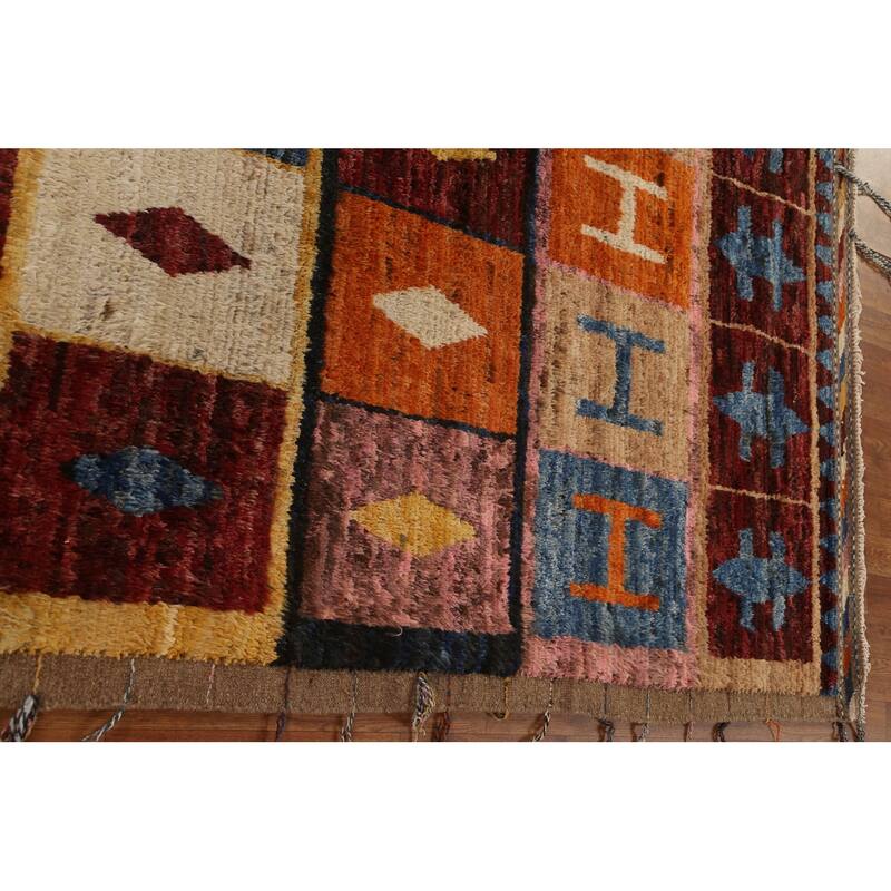 Hand Knotted Oriental 100% Wool Carpet Modern Tribal Multi-Colored Moroccan Area Rug - 9' 11'' X 6' 9''