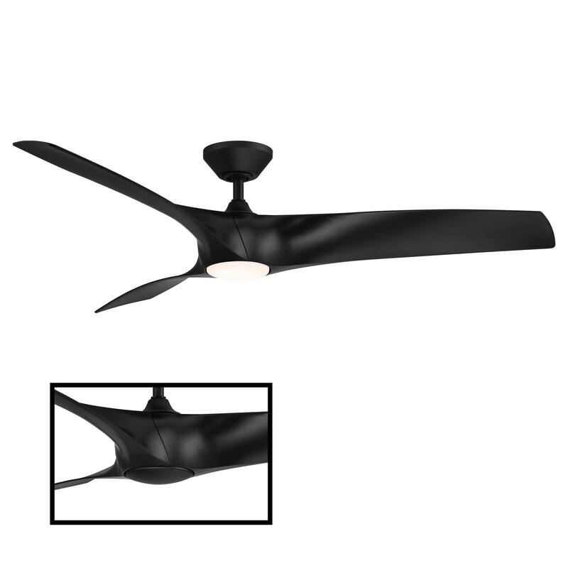 Zephyr Indoor and Outdoor 3-Blade Smart Ceiling Fan 62in with 3000K LED Light Kit and Remote Control with Wall Cradle - Matte Black