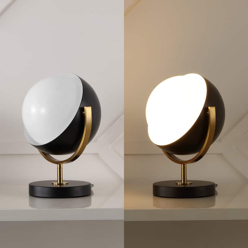 Elicia 12" Vintage Classic Metal/Acrylic Adjustable Orb LED Floor Spotlight, Black/Brass Gold, by JONATHAN Y