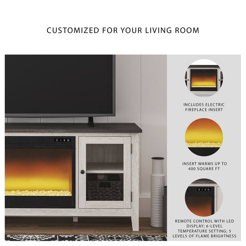 Signature Design by Ashley Dorrinson White/Gray 60" TV Stand for TVs up to 69" with Electric Fireplace - 60"W x 17.5"D x 27.75"H