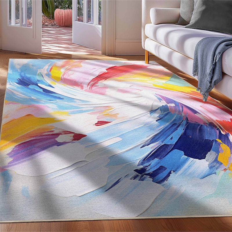 Well Woven Apollo Strokes Modern Abstract Bright Flat-Woven Area Rug - 5' x 7' - Multi