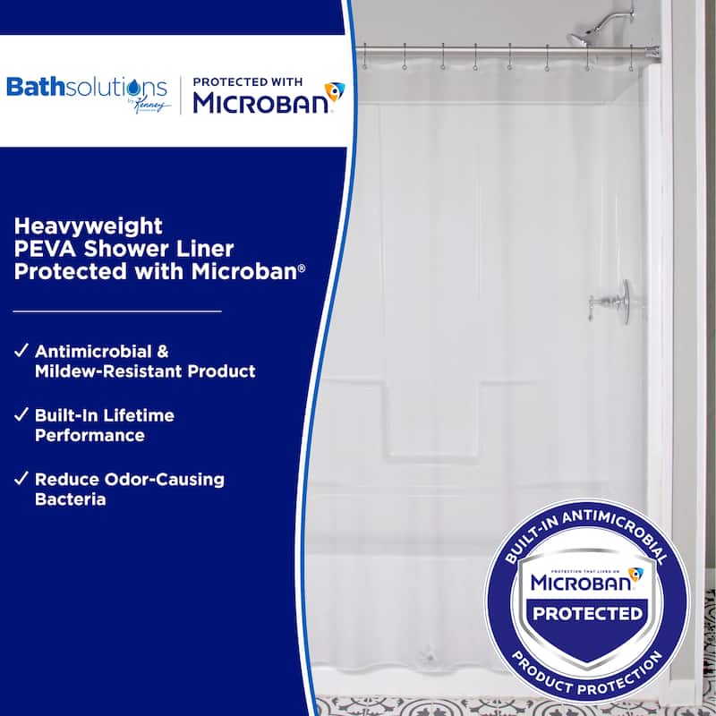 Kenney Microban Protected Heavyweight PEVA Shower Liner, 70" W x 72" H