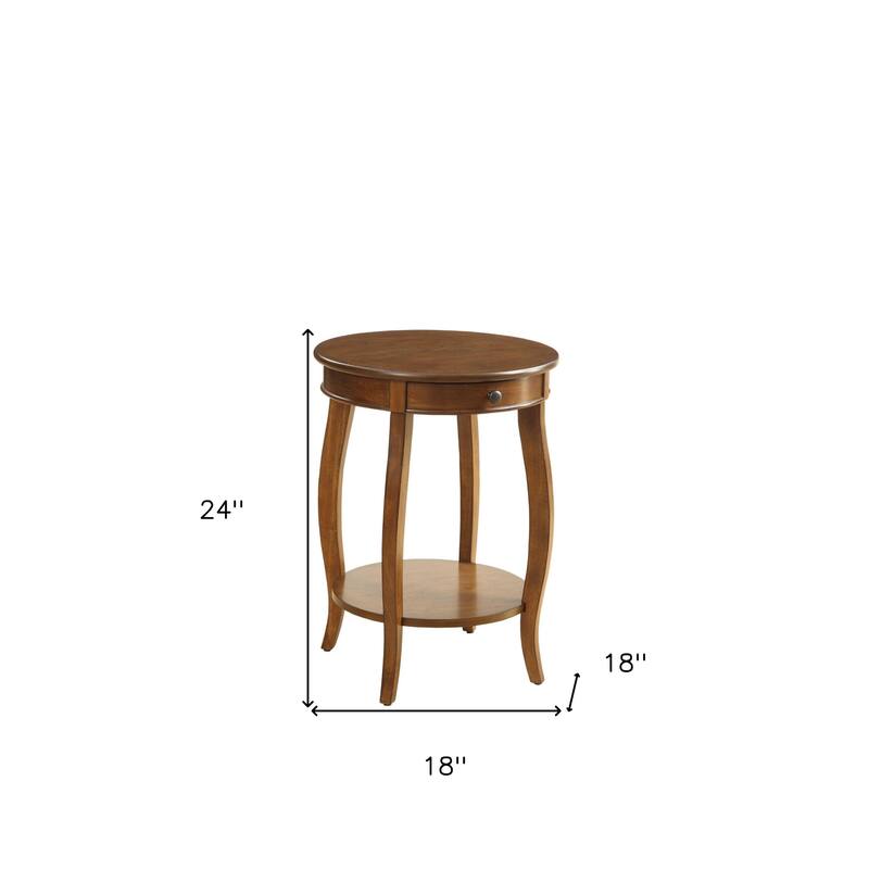 24" Solid Wood Round End Table with Storage Shelf and Drawer for Living Room or Home Decor - 18"L X 18"W x 24"H