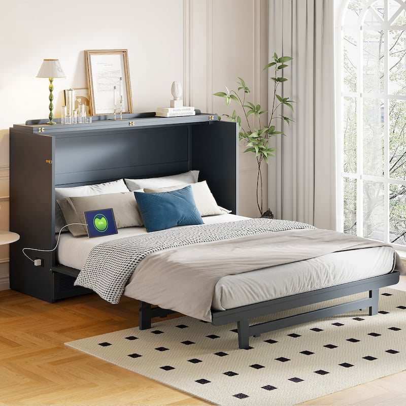Murphy Bed with Large Drawer, USB Ports and Outlets