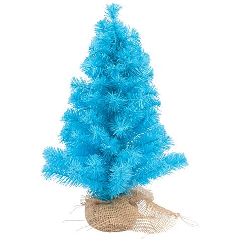 17.5" Cerulean Blue Pine Tree in Natural Jute Base Christmas Decoration