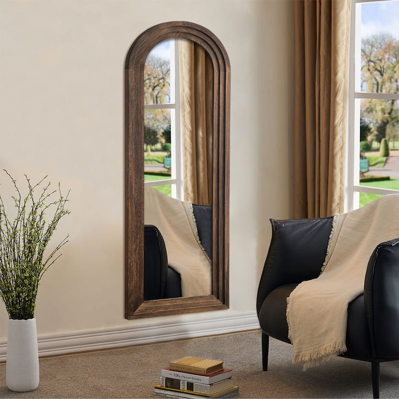Wooden Frame Ladder-Style Wall Mirror - 64*21 - Tan