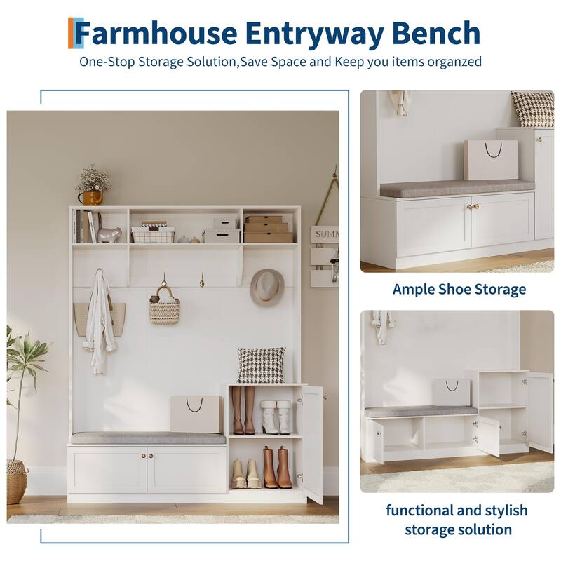 78.7 Inch Tall Hall Tree with Bench and Shoe Storage,Modern Entryway Bench with Coat Rack,4 Hanging Hooks