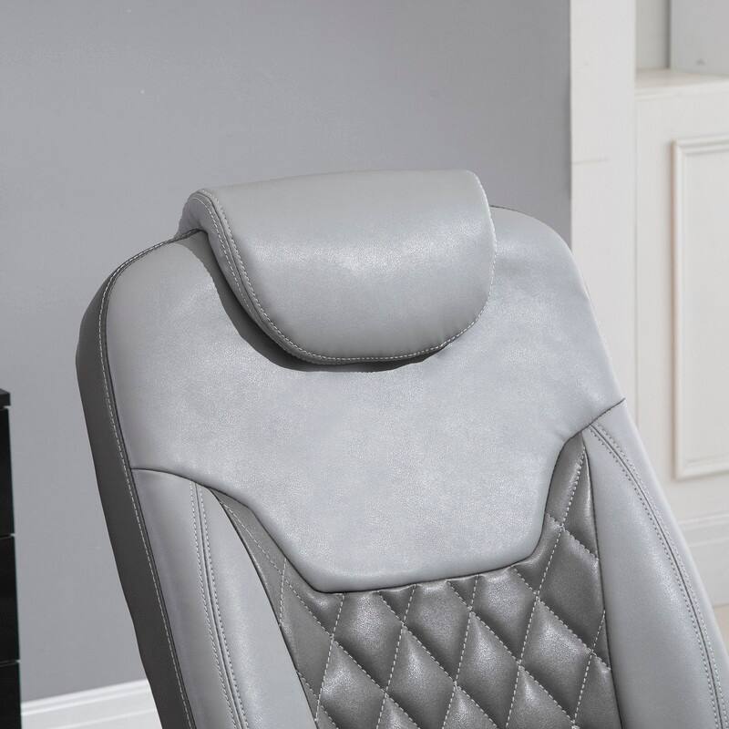 Modern Round Steel and Wood Base PU Leather Upholstered Recliner Armchair with Footrest and Headrest
