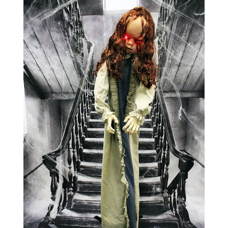 Haunted Hill Farm 5-Ft. Animatronic Zombie, Indoor/Outdoor Halloween Decoration, Flashing Red Eyes, Poseable, Battery-Operated