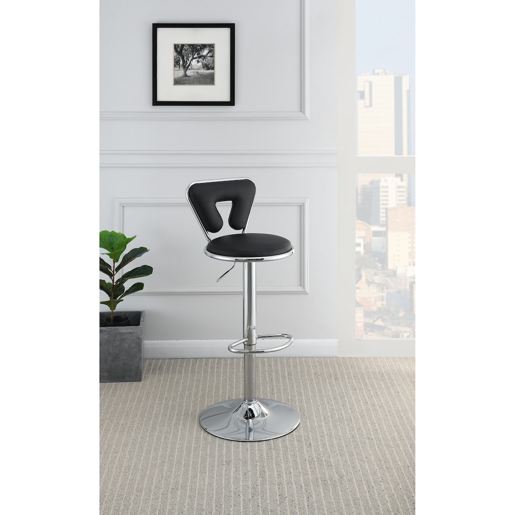 Adjustable Bar Stool Gas Lift Chair Black Faux Leather Chrome Base Metal Frame Modern Stylish Set Of 2 Chairs