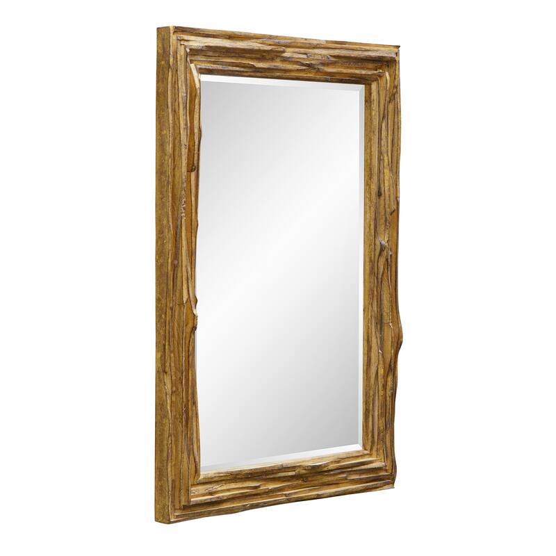 Overlap Teakwood Framed Rectangular Wall Mirror - 43.75" - Antique Gold