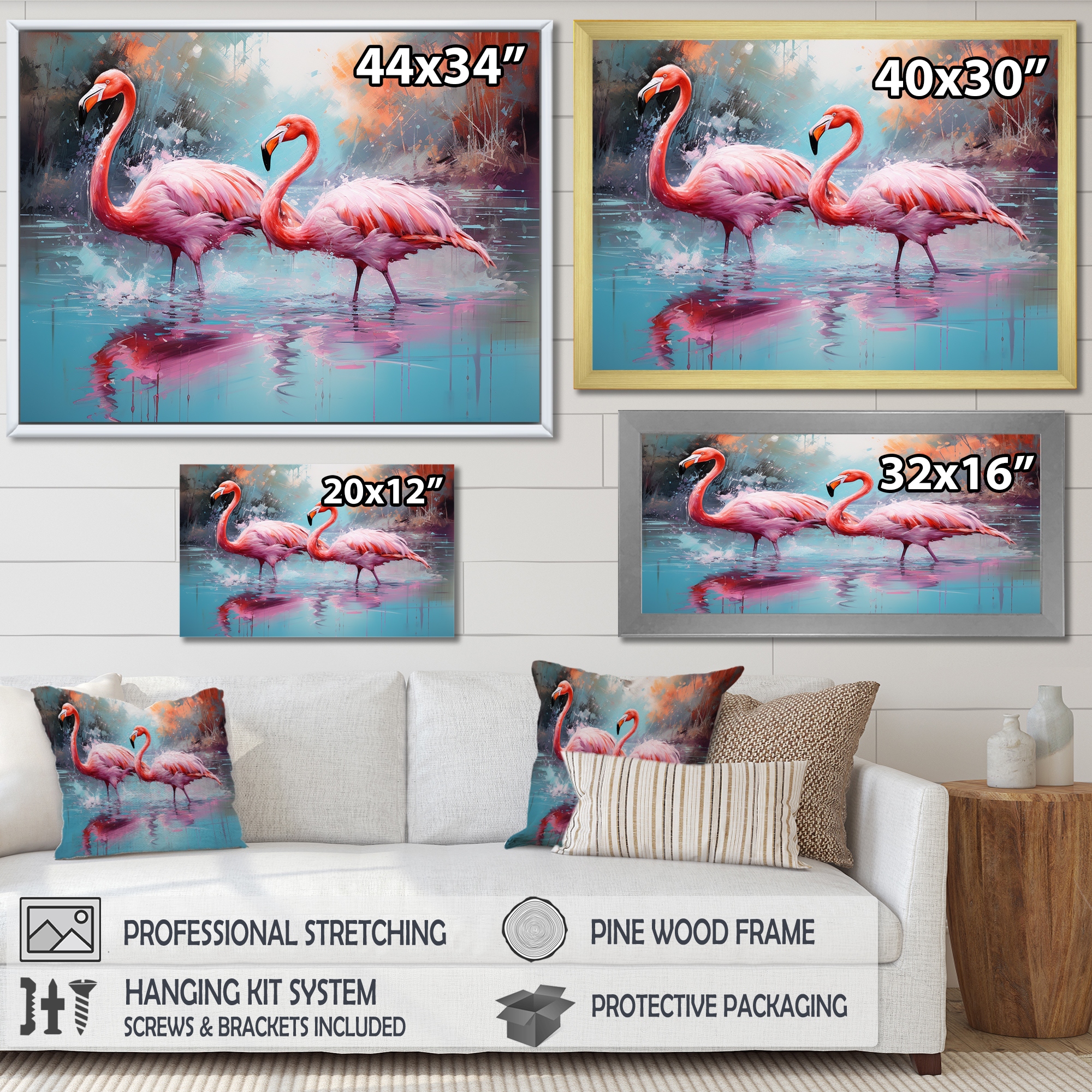Designart Wild Pink Flamingo In Lake France Wall Art
