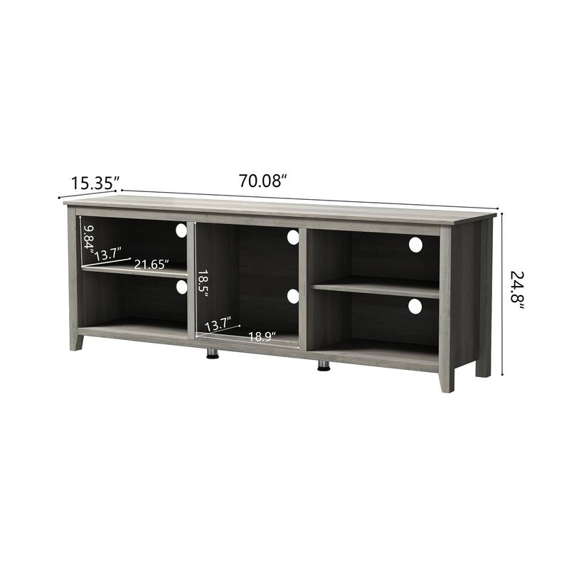 70Inch TV Stand, 4 Open Compartments, Farmhouse Style Entertainment