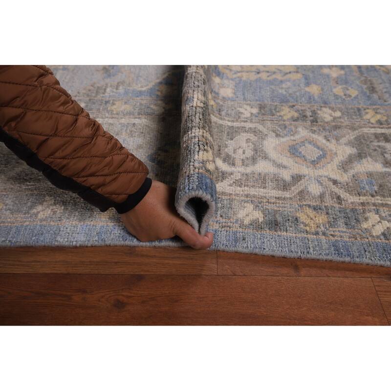 Transitional Blue Oushak Turkish Area Rug Handmade Wool Carpet - 9'2"x 11'10"