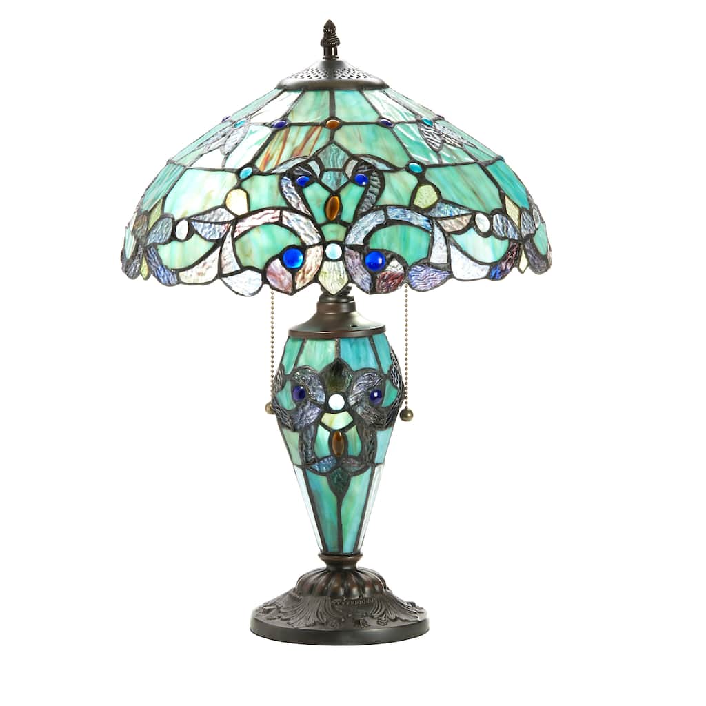Gracewood Hollow Khelladi 20"H Stained Glass Multicolored Magna Carta Table Lamp - 14"L x 14"W x 20"H