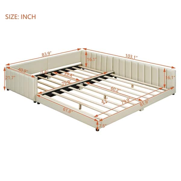 dimension image slide 1 of 2, Queen Size & Twin XL Size Upholstered Platform Bed, Mother & Child Bed