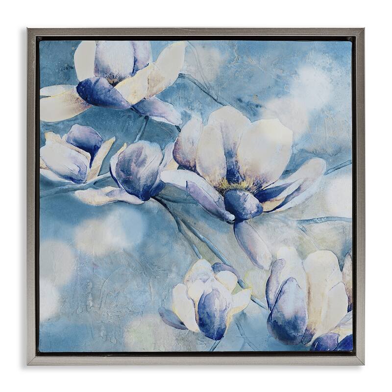 Stupell Blue Flowers & Bokeh Framed Floater Canvas Wall Art Design By Carol Robinson - 25 x 25 - Grey
