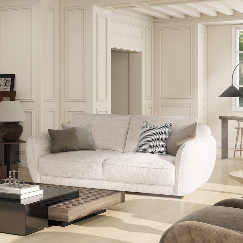 Sharon 84" Chenille Upholstered Puffy Flange Arm Sofa - Alpaca Off-White