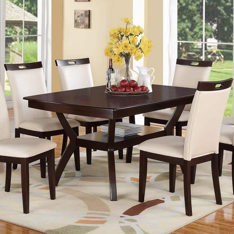 Formal Look 1pc Dining Table w Shelve Solidwood Espresso Finish Dining Room Furniture