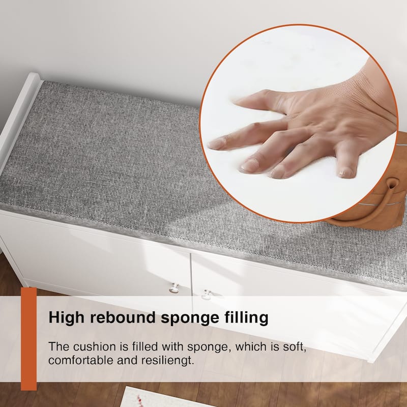 35.8"W White Storage Bench with Drawers and Padded Seat Cushion
