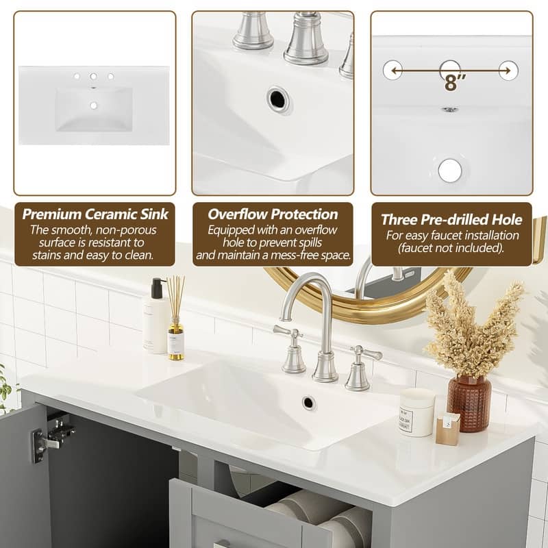 MEDUNJESS 36'' Bathroom Vanity Set with Ceramic Sink, Bathroom Storage Cabinet