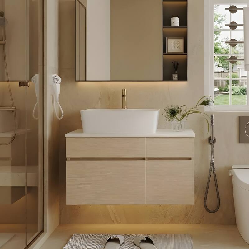31.5 Inches Floating Single Small Bathroom Vanity with Sink